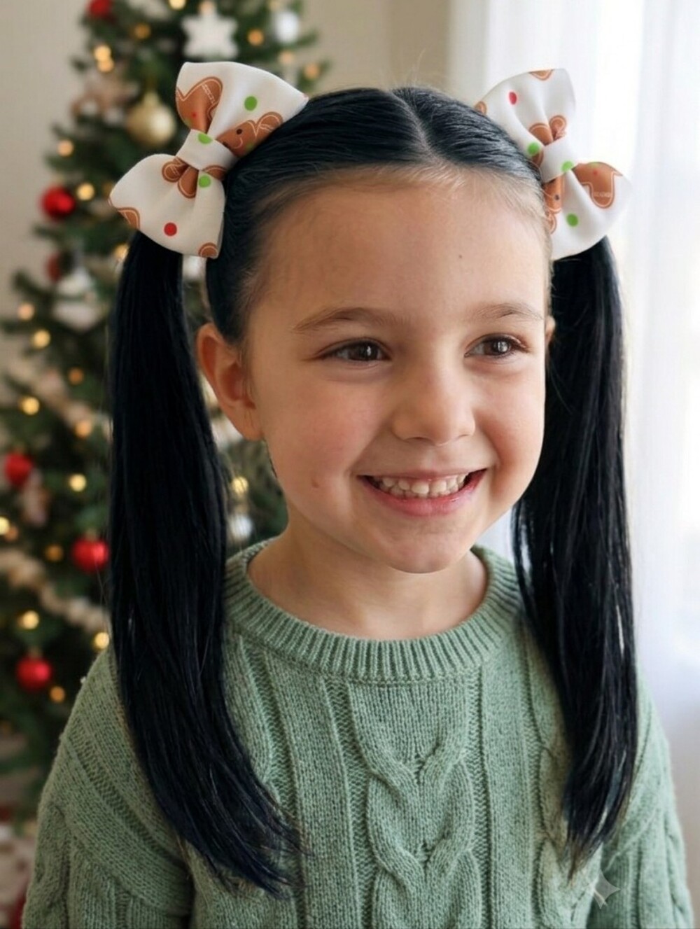 White Gingerbread Dot Hair Bows for Kids - Cute Holiday Pair🎀